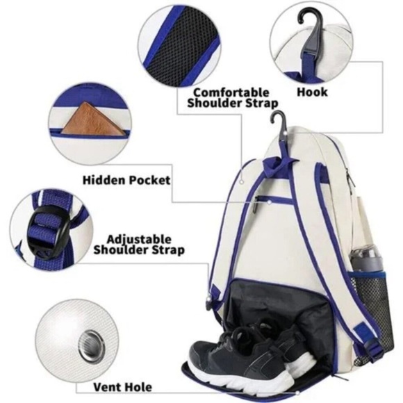 Tennis Bags for Men & Women, Large Waterproof Durable Tennis Backpack - Picture 4 of 6
